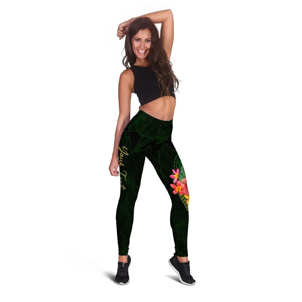 Cook Islands Polynesian Custom Personalised Legging - Floral With Seal Flag Color