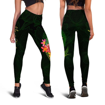 Cook Islands Polynesian Custom Personalised Legging - Floral With Seal Flag Color