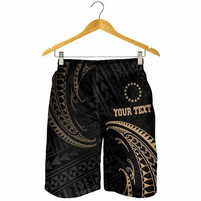 Cook Islands Polynesian Custom Personalised Men Short - Gold Tribal Wave