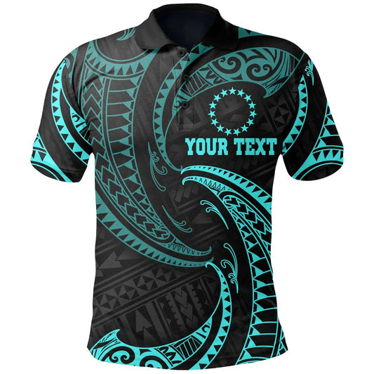 Cook Islands Polynesian Custom Personalised Polo Shirt - Neon Blue Tribal Wave