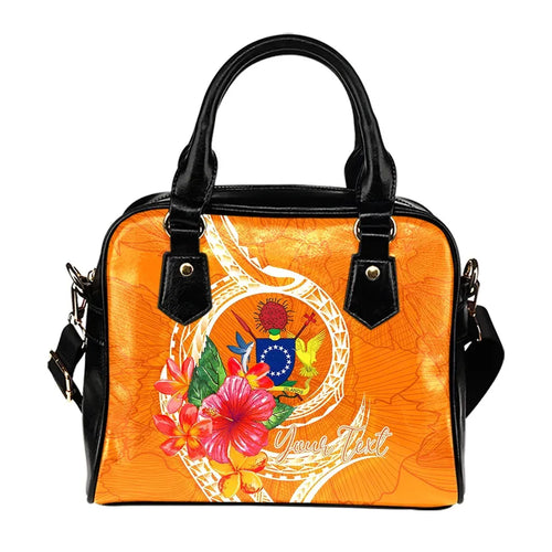 Cook Islands Polynesian Custom Personalised Shoulder Handbag - Orange Floral With Seal