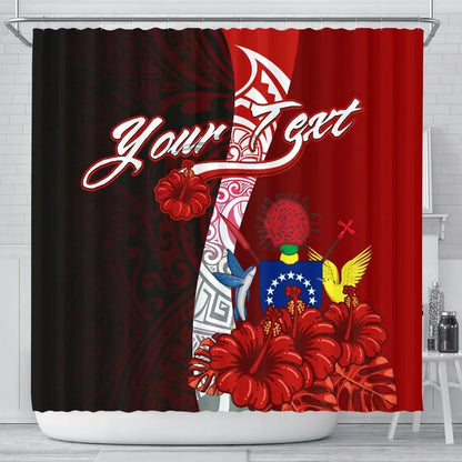 Cook Islands Polynesian Custom Personalised Shower Curtain - Coat Of Arm With Hibiscus