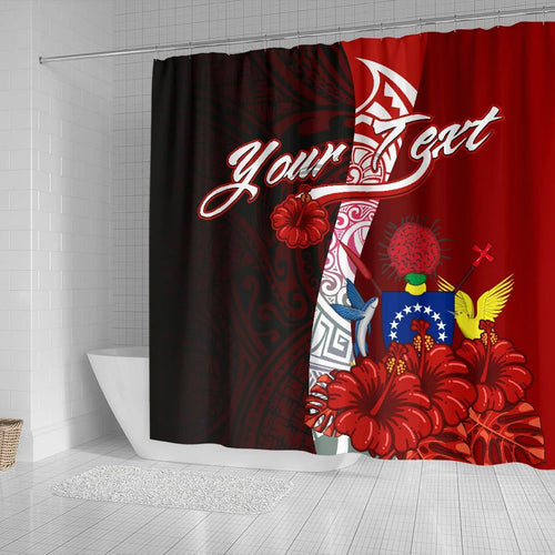 Cook Islands Polynesian Custom Personalised Shower Curtain - Coat Of Arm With Hibiscus