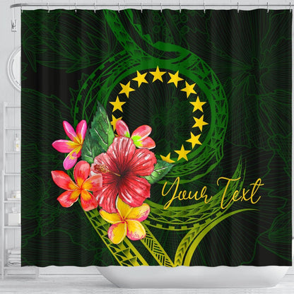 Cook Islands Polynesian Custom Personalised Shower Curtain- Floral With Seal Flag Color