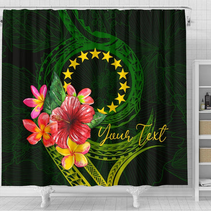 Cook Islands Polynesian Custom Personalised Shower Curtain- Floral With Seal Flag Color