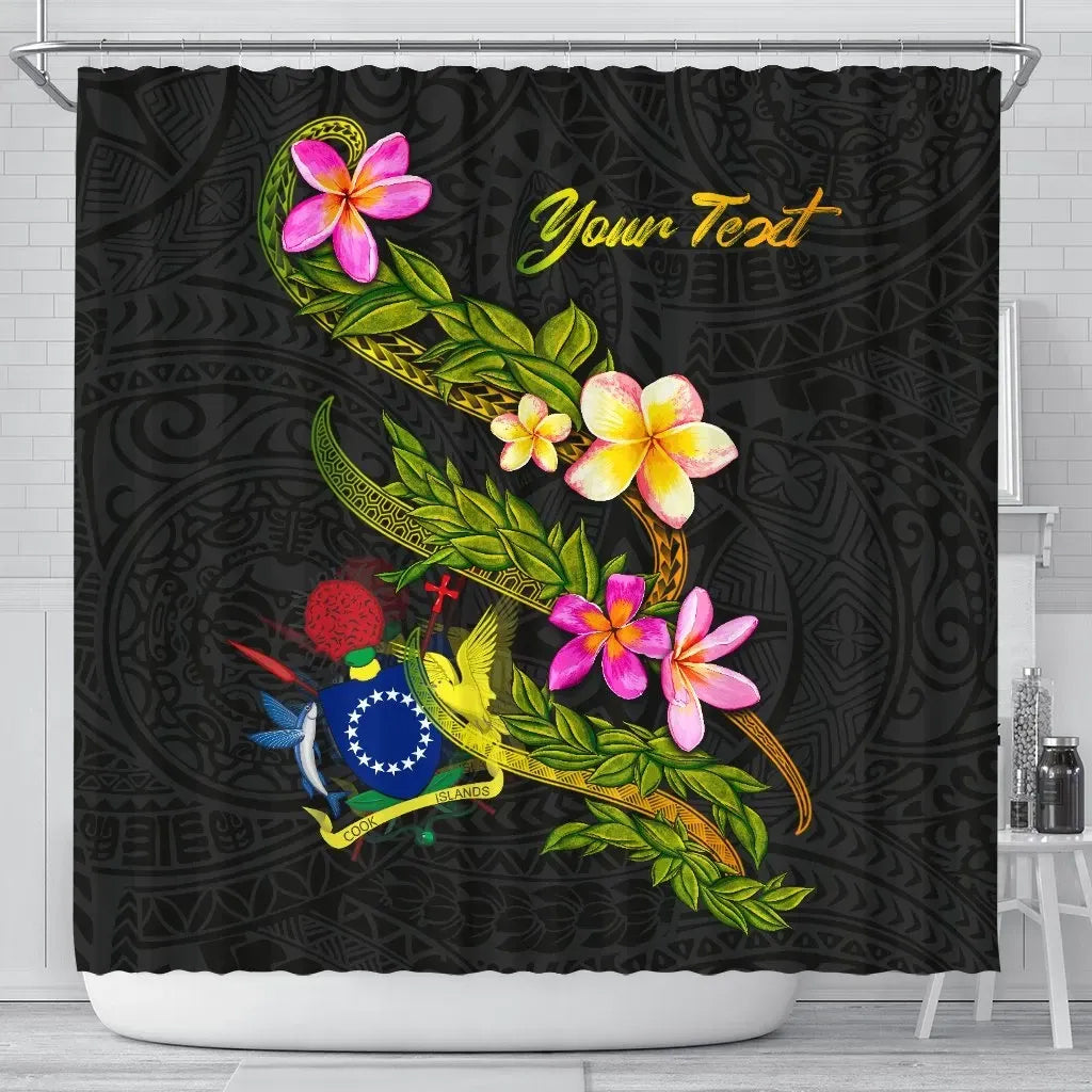 Cook Islands Polynesian Custom Personalised Shower Curtain - Plumeria Tribal