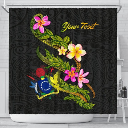 Cook Islands Polynesian Custom Personalised Shower Curtain - Plumeria Tribal