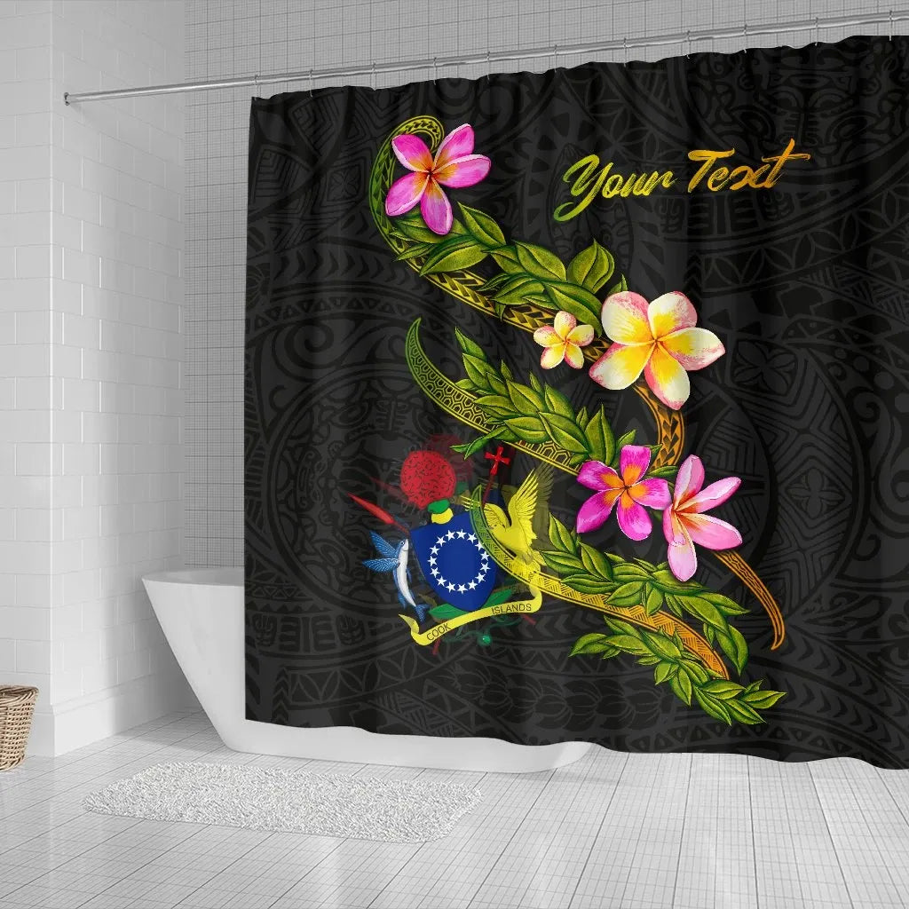Cook Islands Polynesian Custom Personalised Shower Curtain - Plumeria Tribal