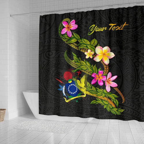 Cook Islands Polynesian Custom Personalised Shower Curtain - Plumeria Tribal