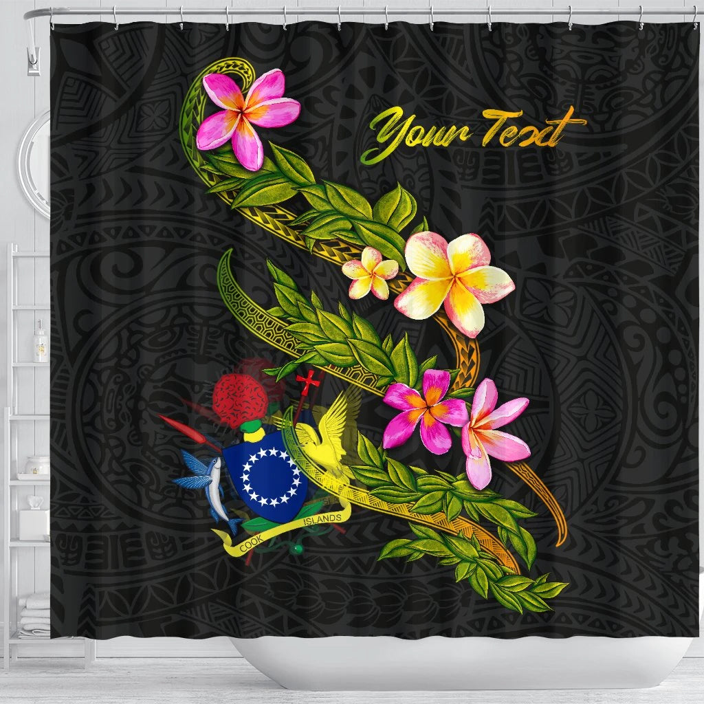 Cook Islands Polynesian Custom Personalised Shower Curtain - Plumeria Tribal