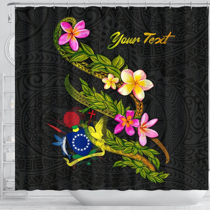 Cook Islands Polynesian Custom Personalised Shower Curtain - Plumeria Tribal