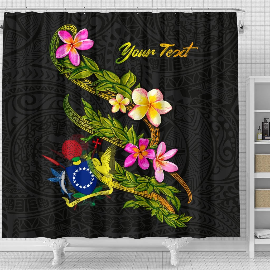 Cook Islands Polynesian Custom Personalised Shower Curtain - Plumeria Tribal