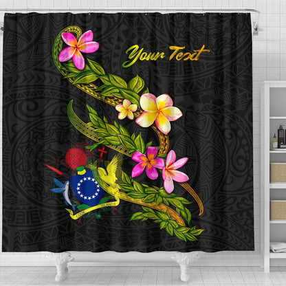 Cook Islands Polynesian Custom Personalised Shower Curtain - Plumeria Tribal