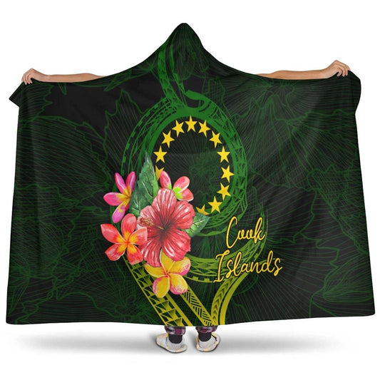 Cook Islands Polynesian Hooded Blanket - Floral With Seal Flag Color