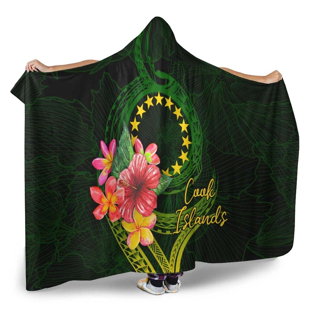 Cook Islands Polynesian Hooded Blanket - Floral With Seal Flag Color