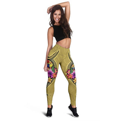 Cook Islands Polynesian Legging - Floral With Seal Gold