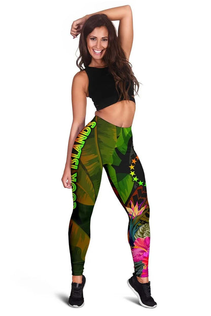 Cook Islands Polynesian Legging -  Hibiscus and Banana Leaves