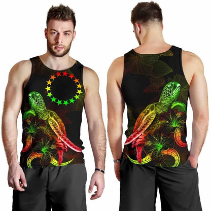 Cook Islands Polynesian Men Tank Top - Turtle With Blooming Hibiscus Reggae