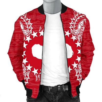 Cook Islands Polynesian Bomber Jacket Map Red White