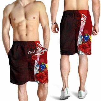 Cook Islands Polynesian Men Shorts - Coat Of Arm With Hibiscus