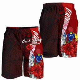 Cook Islands Polynesian Men Shorts - Coat Of Arm With Hibiscus