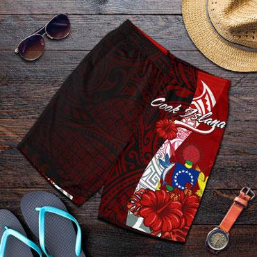 Cook Islands Polynesian Men Shorts - Coat Of Arm With Hibiscus