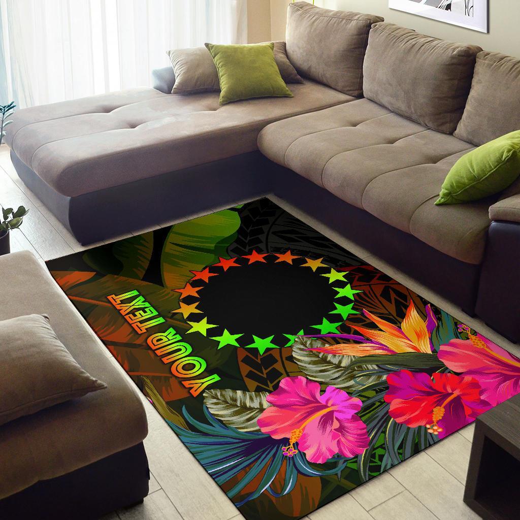 Cook Islands Polynesian Personalised Area Rug - Hibiscus and Banana Leaves