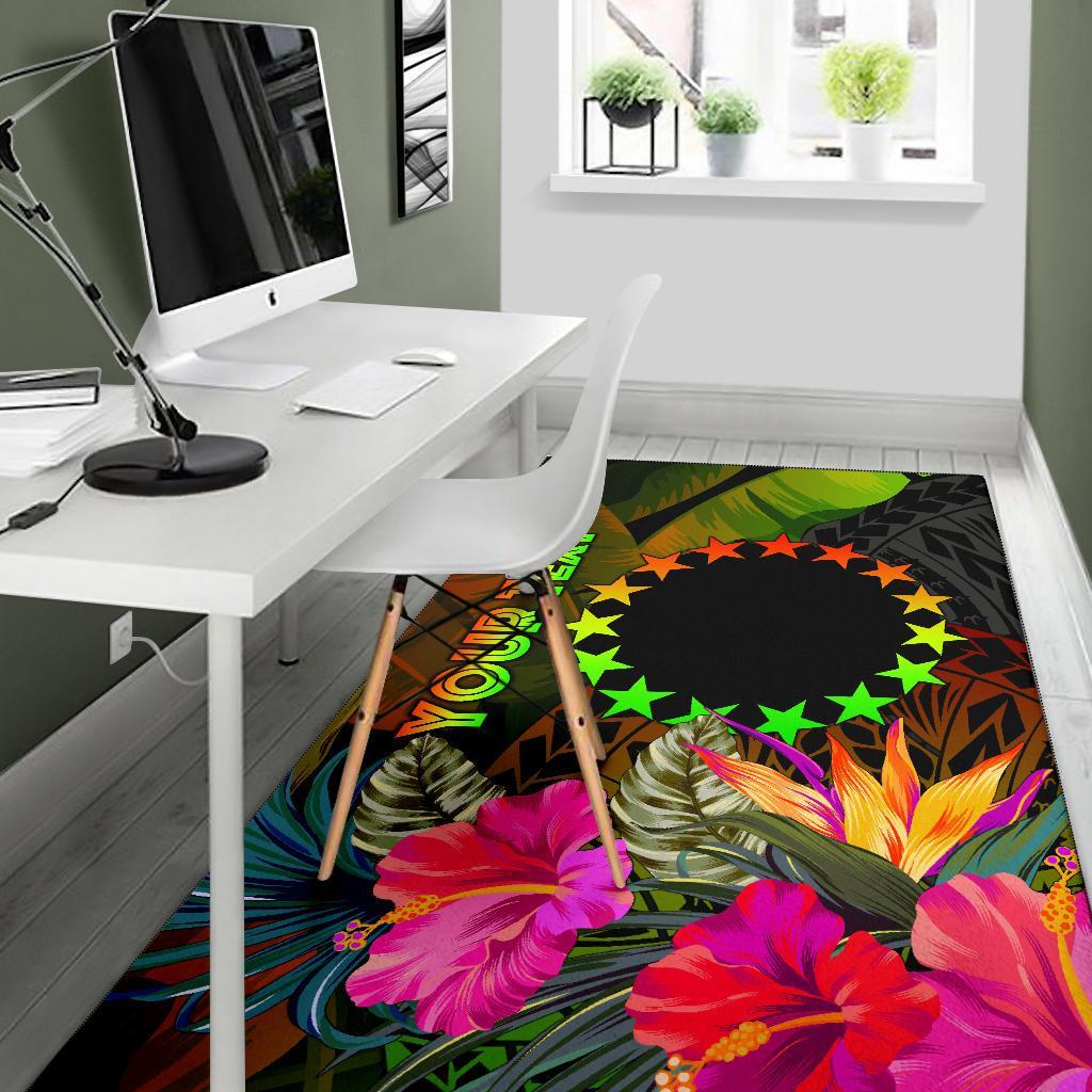 Cook Islands Polynesian Personalised Area Rug - Hibiscus and Banana Leaves