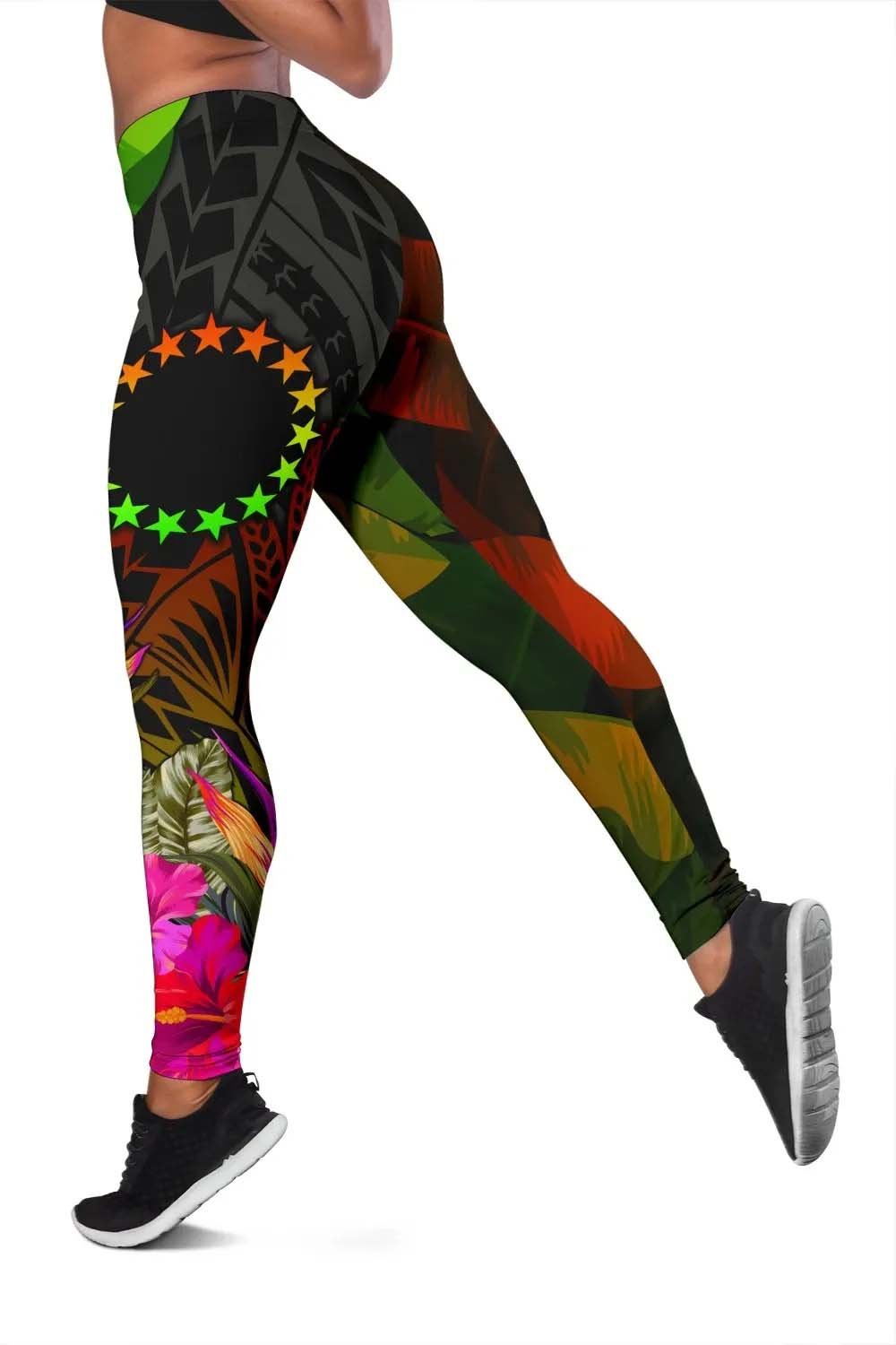 Cook Islands Polynesian Personalised Legging -  Hibiscus and Banana Leaves