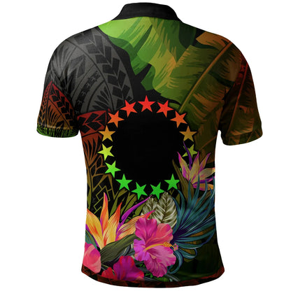 Cook Islands Polynesian Polo -  Hibiscus and Banana Leaves