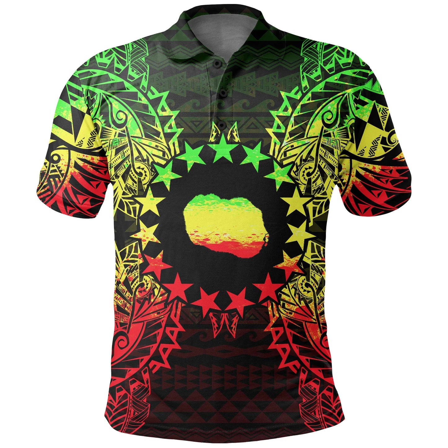 Cook Islands Polo Shirt - Cook Islands Flag Map Polynesian Tattoo Reggae