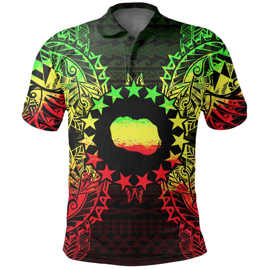 Cook Islands Polo Shirt - Cook Islands Flag Map Polynesian Tattoo Reggae