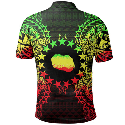 Cook Islands Polo Shirt - Cook Islands Flag Map Polynesian Tattoo Reggae