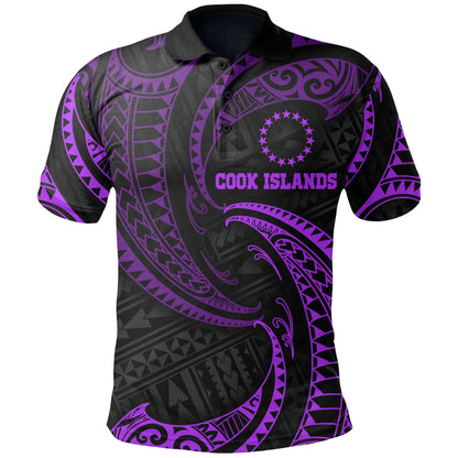 Cook Islands Polynesian Polo Shirt - Purple Tribal Wave