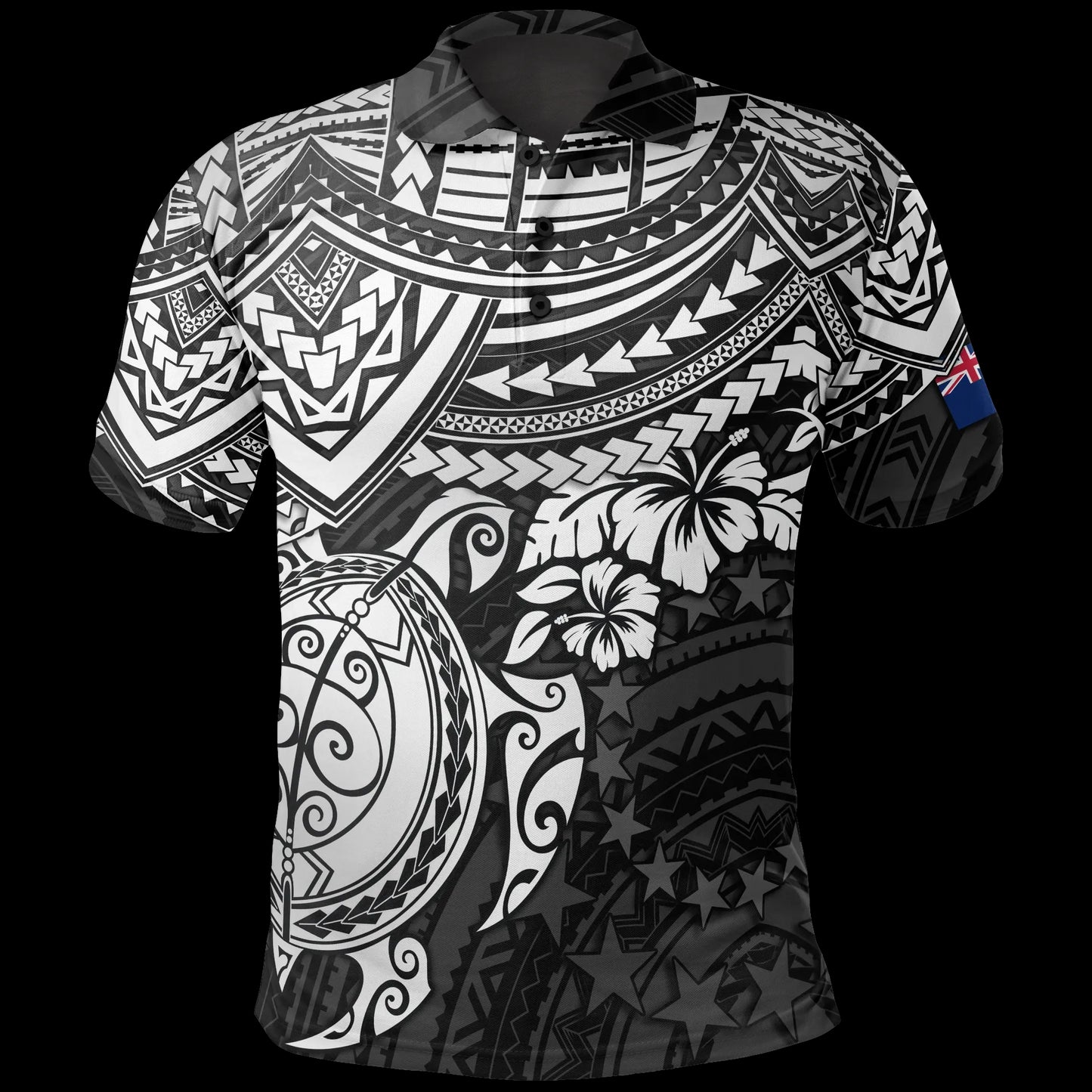 Cook Islands Polo Shirt - Cook Islands Flag White Turtle Hibiscus
