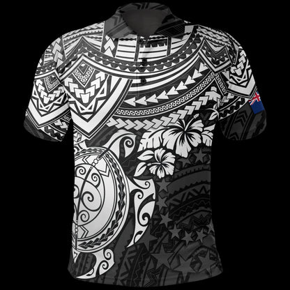 Cook Islands Polo Shirt - Cook Islands Flag White Turtle Hibiscus
