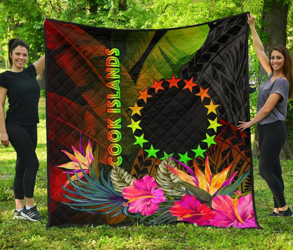 Cook Islands Polynesian Premium Quilt -  Hibiscus and Banana Leaves