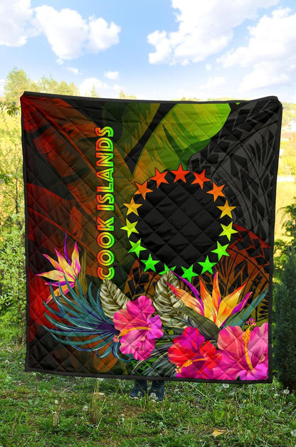 Cook Islands Polynesian Premium Quilt -  Hibiscus and Banana Leaves