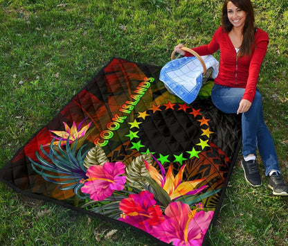 Cook Islands Polynesian Premium Quilt -  Hibiscus and Banana Leaves