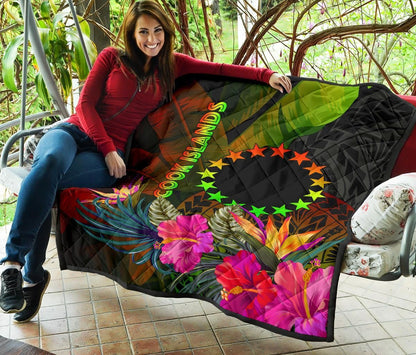 Cook Islands Polynesian Premium Quilt -  Hibiscus and Banana Leaves