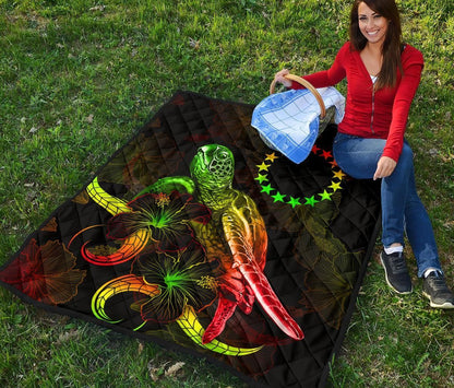 Cook Islands Polynesian Premium Quilt - Turtle With Blooming Hibiscus Reggae