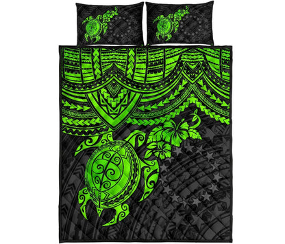 Cook Islands Polynesian Quilt Bed Set - Green Turtle