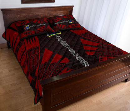 Cook Islands Quilt Bed Set - Cook Islands Coat Of Arms & Polynesian Red Tattoo Style2