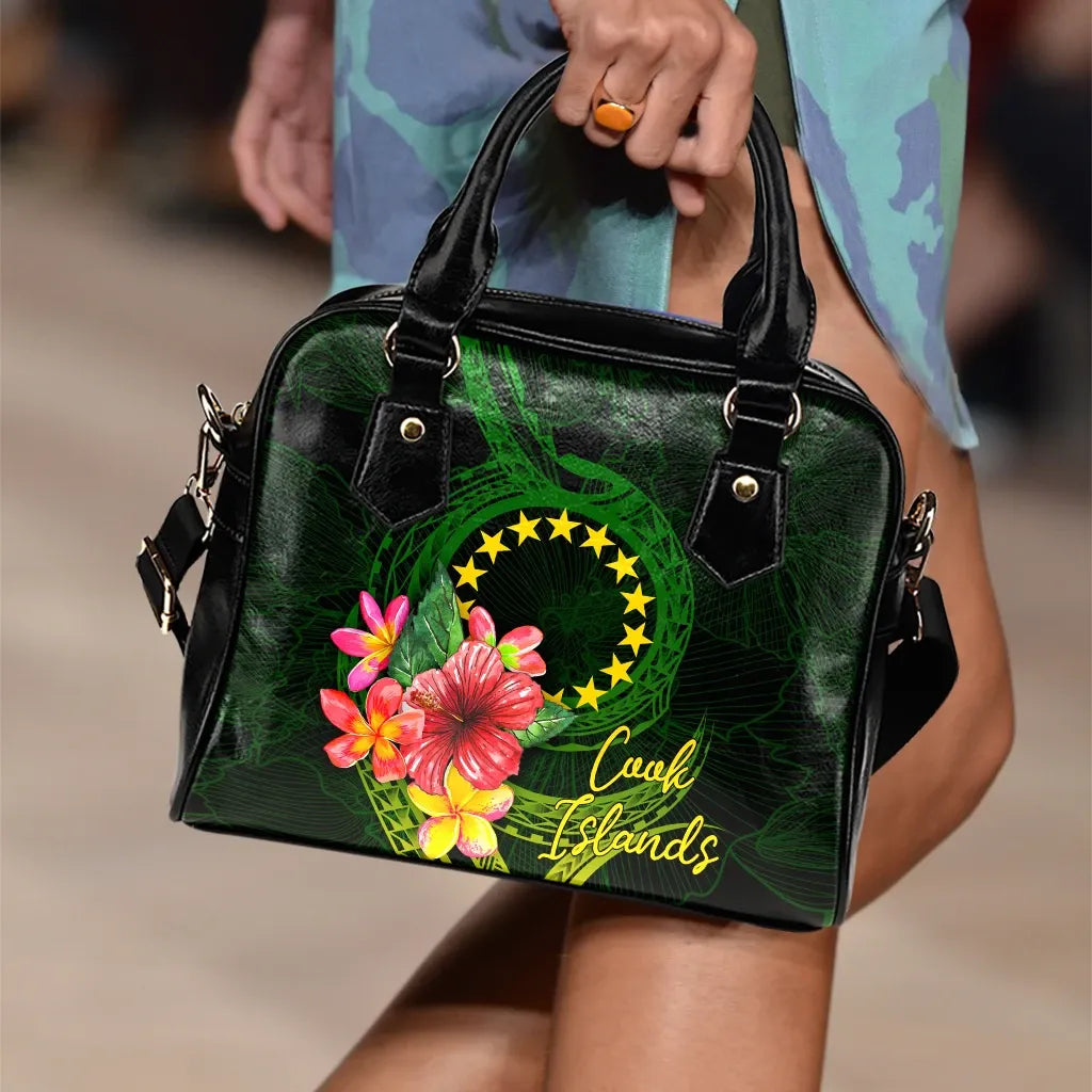 Cook Islands Polynesian Shoulder Handbag - Floral With Seal Flag Color