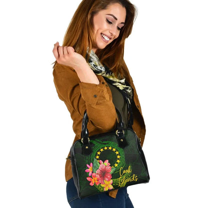 Cook Islands Polynesian Shoulder Handbag - Floral With Seal Flag Color