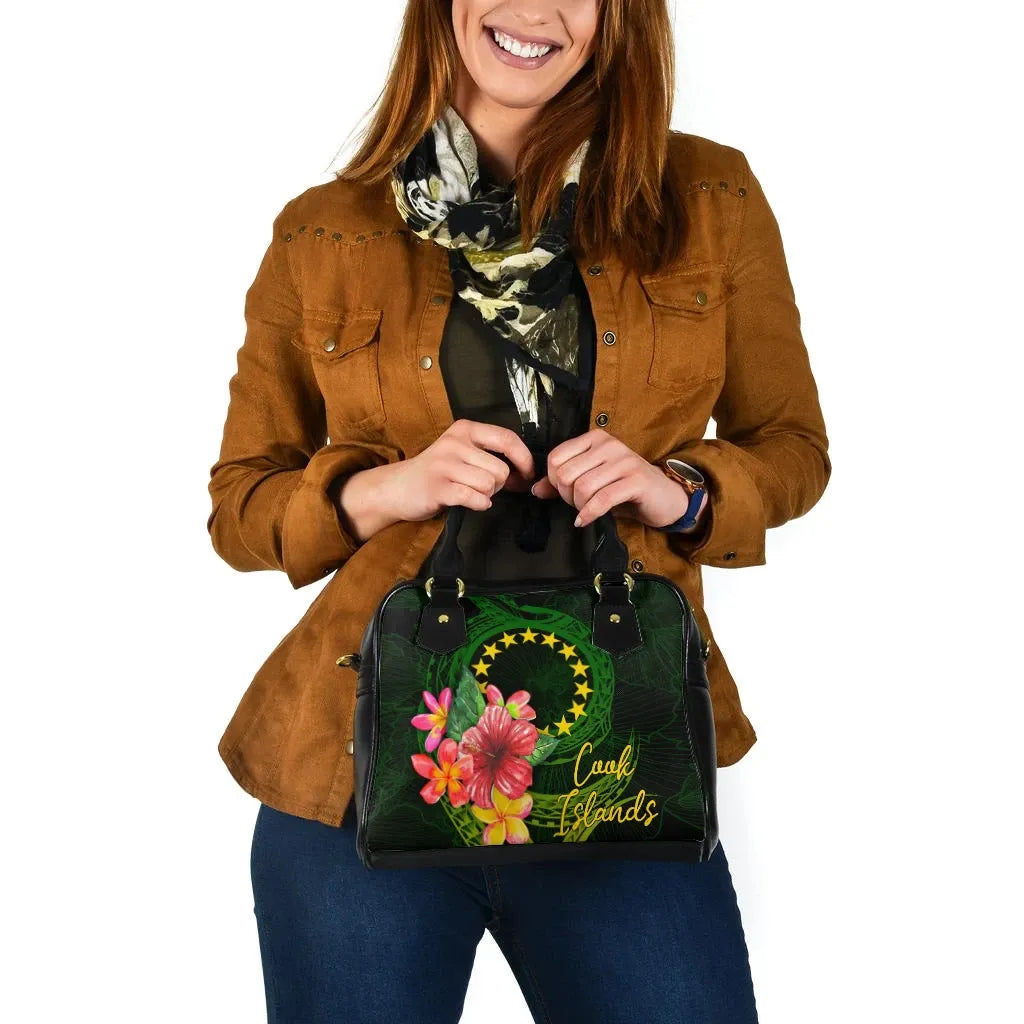 Cook Islands Polynesian Shoulder Handbag - Floral With Seal Flag Color