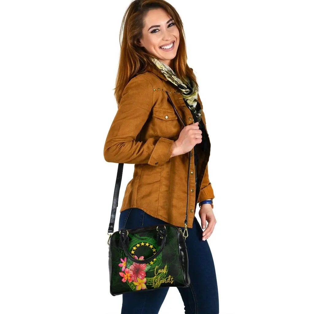 Cook Islands Polynesian Shoulder Handbag - Floral With Seal Flag Color