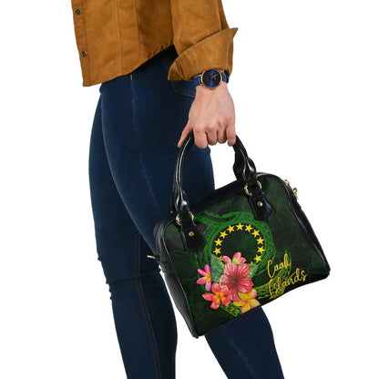 Cook Islands Polynesian Shoulder Handbag - Floral With Seal Flag Color