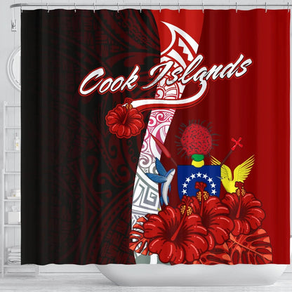 Cook Islands Polynesian Shower Curtain - Coat Of Arm With Hibiscus