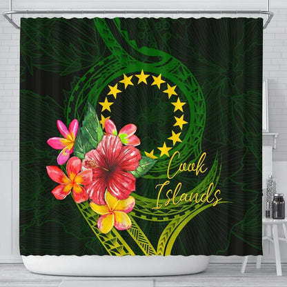 Cook Islands Polynesian Shower Curtain- Floral With Seal Flag Color